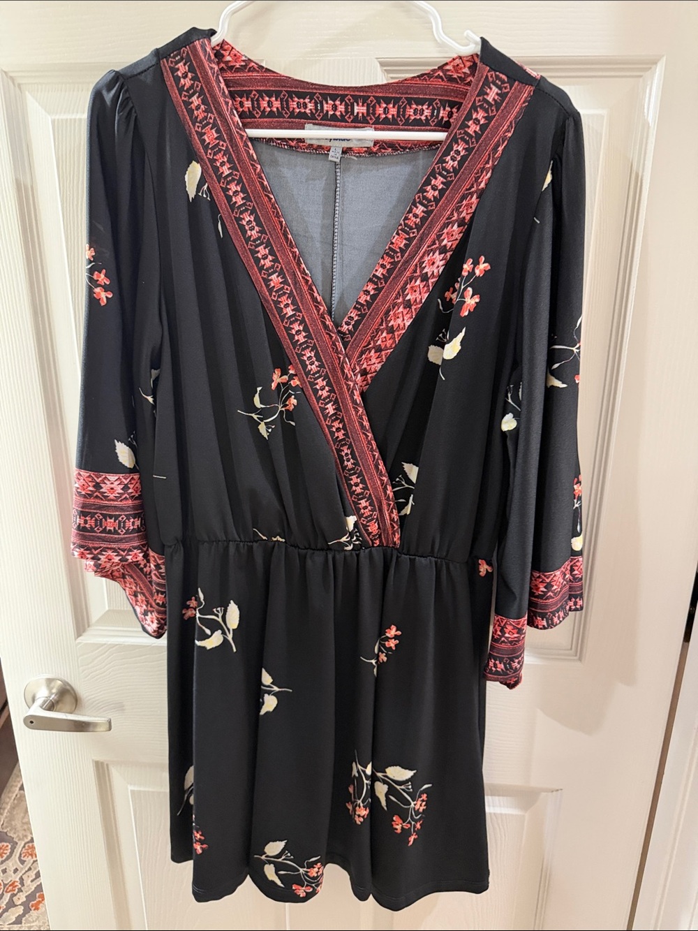 bailey blue Black Floral Mini Dress with Red Trim